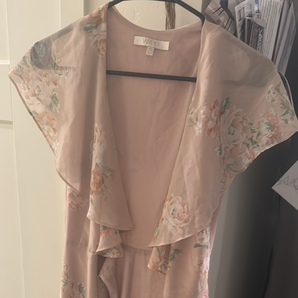 Wayf Blush Floral Dress with Ruffle Accents